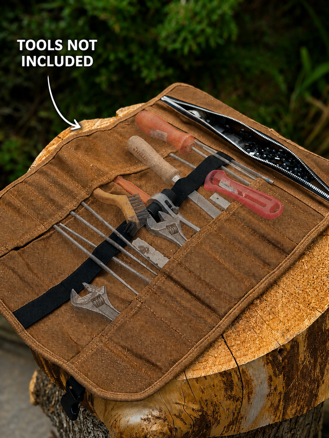 The File Wrap open, showing the slots holding chainsaw files and tools (tools not included)
